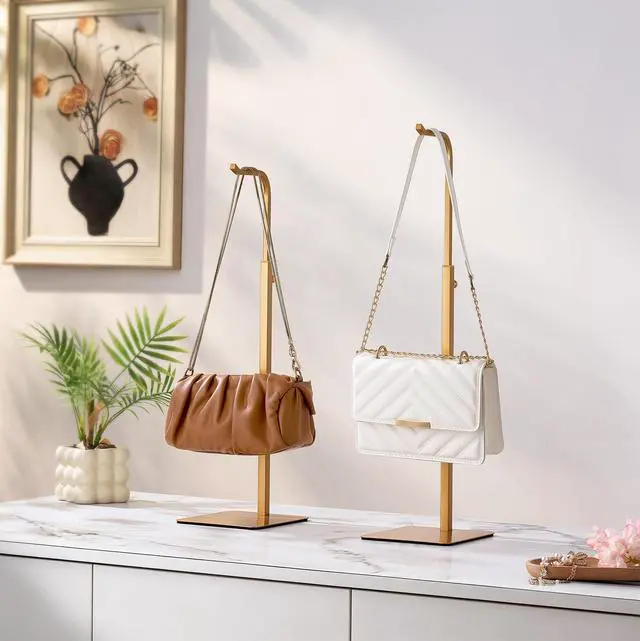 Alt view image 5 of 7 - 4 Pack Adjustable Purse Holder: Handbag Display Stand, Hanger Rack for Bags, Purses and Wreaths, Tabletop Closet Desk Retail Vendor Display Stand, Gold