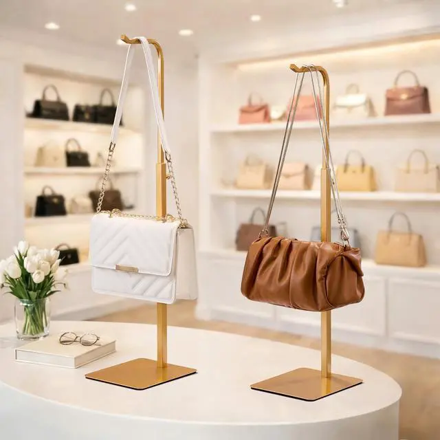 Alt view image 6 of 7 - 4 Pack Adjustable Purse Holder: Handbag Display Stand, Hanger Rack for Bags, Purses and Wreaths, Tabletop Closet Desk Retail Vendor Display Stand, Gold