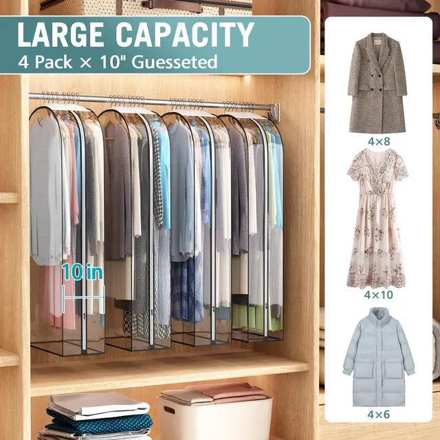 Alt view image 2 of 7 - Clear Garment Bag for Hanging Clothes 10 Gusseted, 50 Suit Bags for Open Closet Storage Plastic Clothes Cover for Coat, Dress, Shirts, Fur, Jacket, Wardrobe Protectors, 4 Pack