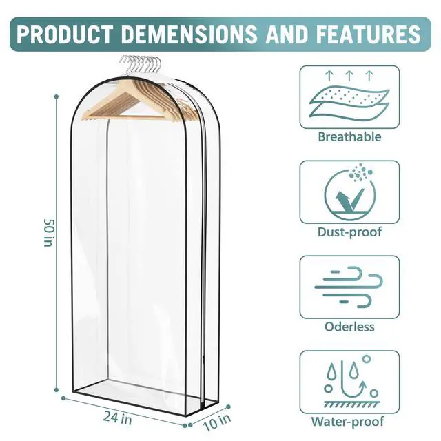 Alt view image 4 of 7 - Clear Garment Bag for Hanging Clothes 10 Gusseted, 50 Suit Bags for Open Closet Storage Plastic Clothes Cover for Coat, Dress, Shirts, Fur, Jacket, Wardrobe Protectors, 4 Pack