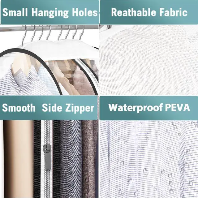 Alt view image 7 of 7 - Clear Garment Bag for Hanging Clothes 10 Gusseted, 50 Suit Bags for Open Closet Storage Plastic Clothes Cover for Coat, Dress, Shirts, Fur, Jacket, Wardrobe Protectors, 4 Pack