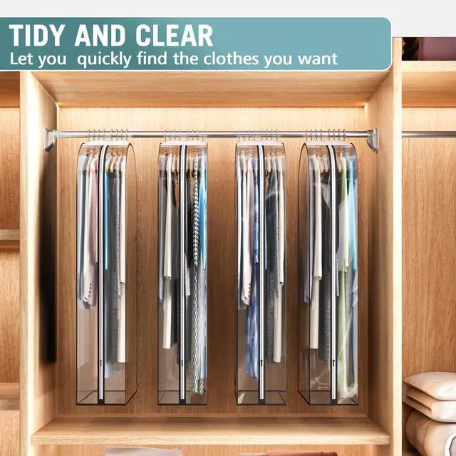 Alt view image 6 of 7 - Clear Garment Bag for Hanging Clothes 10 Gusseted, 50 Suit Bags for Open Closet Storage Plastic Clothes Cover for Coat, Dress, Shirts, Fur, Jacket, Wardrobe Protectors, 4 Pack