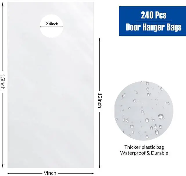 Alt view image 2 of 7 - 240 Pcs Door Hanger Bags Hanging Clear Plastic Poly Waterproof Perforated Newspaper Bag for Door Knob Flyers Newspapers Mail Magazine Notice Brochures Outdoor Avoid Dirt (9 x 12 Inch)