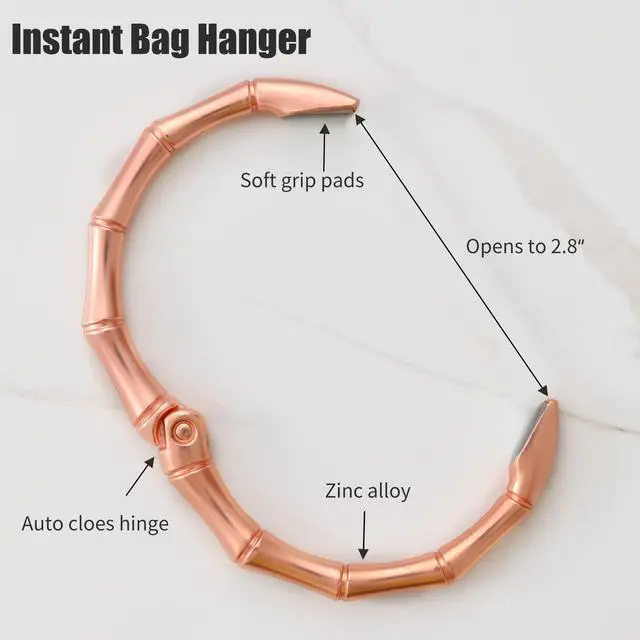 Alt view image 4 of 7 - Bag Hook Hanger, Holds Up to 33LB, Purse Hook for Desk, Under Table Bar Handbag Hanger, ledges, etc. Stylish Purse Holder Storage, Handbag Clips Hooks Holder Ring (S-Matte Rose Gold)