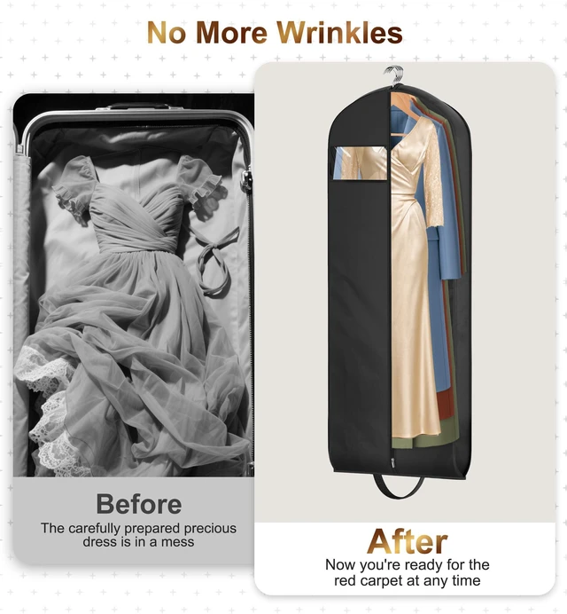 Alt view image 6 of 7 - 65" Long Garment Bags for Travel for Women 4" Gusseted Dress Bags for Gowns Waterproof Dress Protector Bag for Closet Storage Clothing Covers for Hanging Clothes Wedding Dresses Storage