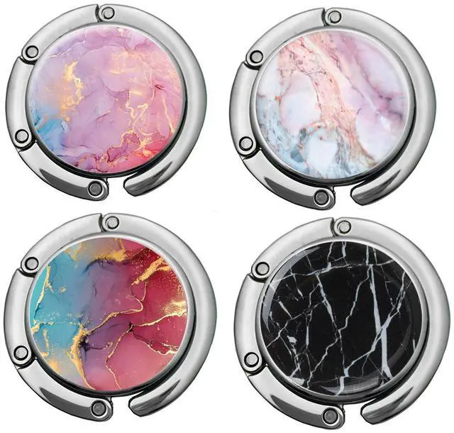 Main image of Foldable Purse Hook Womens Bag Table Hanger Collection Desk Hooks for Purse (4pack Pretty Marble Hook)