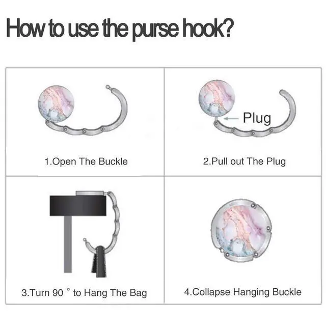 Alt view image 4 of 6 - Foldable Purse Hook Womens Bag Table Hanger Collection Desk Hooks for Purse (4pack Pretty Marble Hook)