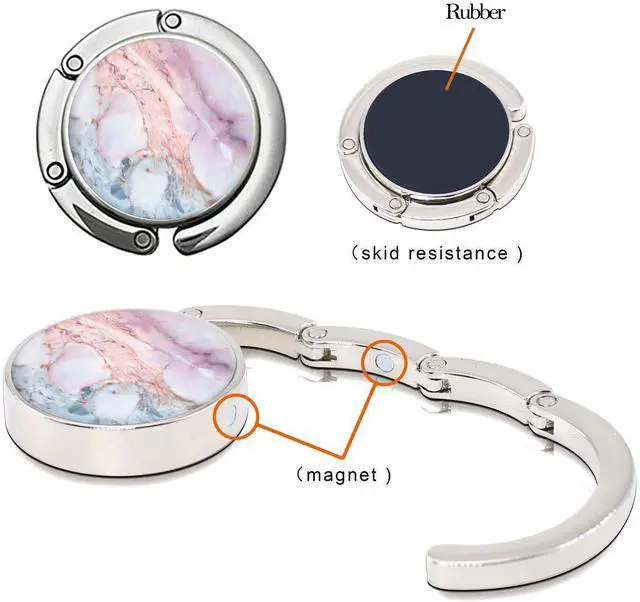 Alt view image 3 of 6 - Foldable Purse Hook Womens Bag Table Hanger Collection Desk Hooks for Purse (4pack Pretty Marble Hook)