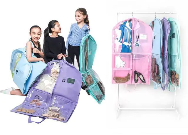 Alt view image 5 of 7 - Waterproof Hanging Garment Bag 40 inch Clothes Bag with Gusset, 5 Pockets & Side Zip for Dance Costumes, Sports, Skating, Theatre, Beauty Pageants & More by Kendall Country, Lavender Purple