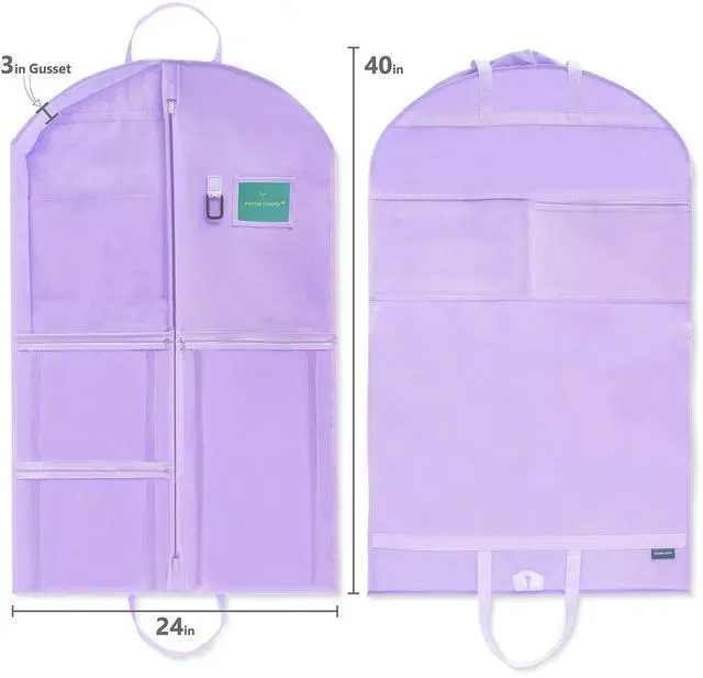 Alt view image 6 of 7 - Waterproof Hanging Garment Bag 40 inch Clothes Bag with Gusset, 5 Pockets & Side Zip for Dance Costumes, Sports, Skating, Theatre, Beauty Pageants & More by Kendall Country, Lavender Purple