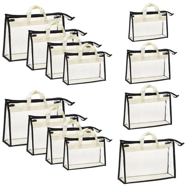 Alt view image 4 of 7 - 12 Pack Clear Handbag Storage Organizer, Dust Bags for Handbags, Transparent Purse Organizer for Closet, Hanging Handbags Dust Cover Bags with Zipper, Handles and Hooks