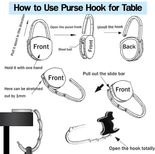 Alt view image 5 of 6 - Foldable Purse Hook for Table - Portable Bag Holder,Folding Handbag Hanger Various Heavy Items Desk Hook (A)