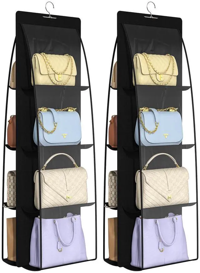 Main image of 2 Packs 8 Pockets Black Handbag Hanging Purse Organizer for Closet, Purse Storage, Purse Hanger and Handbag Organizer for Space Saving