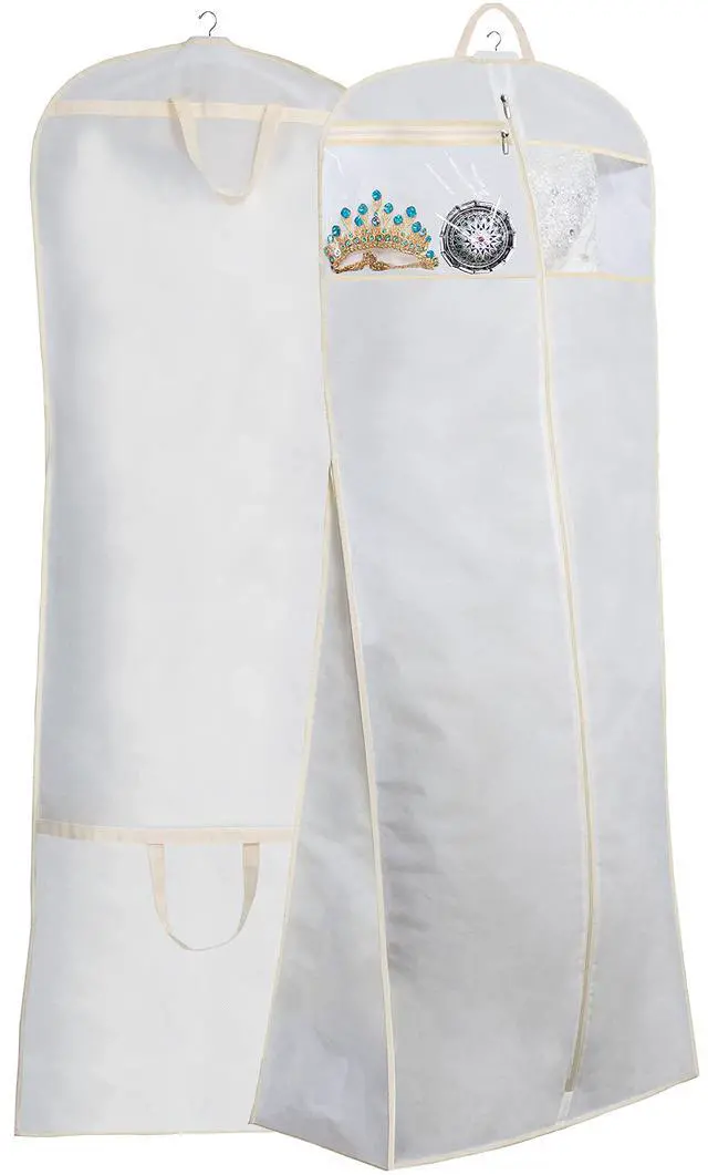 Main image of 70" Bridal Wedding Gown Dress Garment Bag with Accessories Pouch Large Travel Garment Cover 8" Gusset (White)