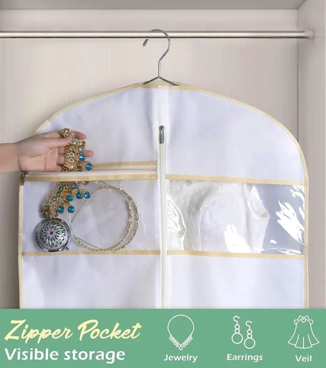 Alt view image 4 of 7 - 70" Bridal Wedding Gown Dress Garment Bag with Accessories Pouch Large Travel Garment Cover 8" Gusset (White)