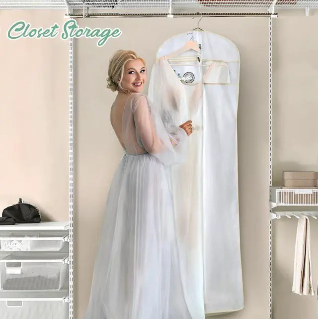 Alt view image 7 of 7 - 70" Bridal Wedding Gown Dress Garment Bag with Accessories Pouch Large Travel Garment Cover 8" Gusset (White)