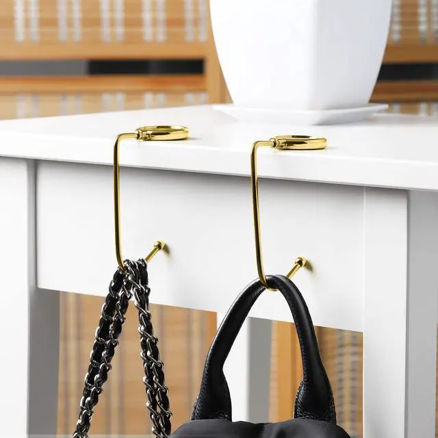 Alt view image 2 of 6 - Purse Hook for Table - Set of 2 Purse Holder - Handbag Hanger - Portable Bag Holder - Bag Hooks for Desk - Table Hook Gold