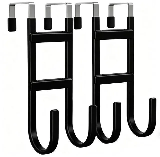 Main image of Over-the-Door Hooks, 2 Pack Heavy Duty Door Hanger with Anti-Scratch Rubber for Hanging Coat, Towel, Bag, Fits 1-3/8" Interior Doors, Ideal for Bathroom, Living Room and Kitchen, Black