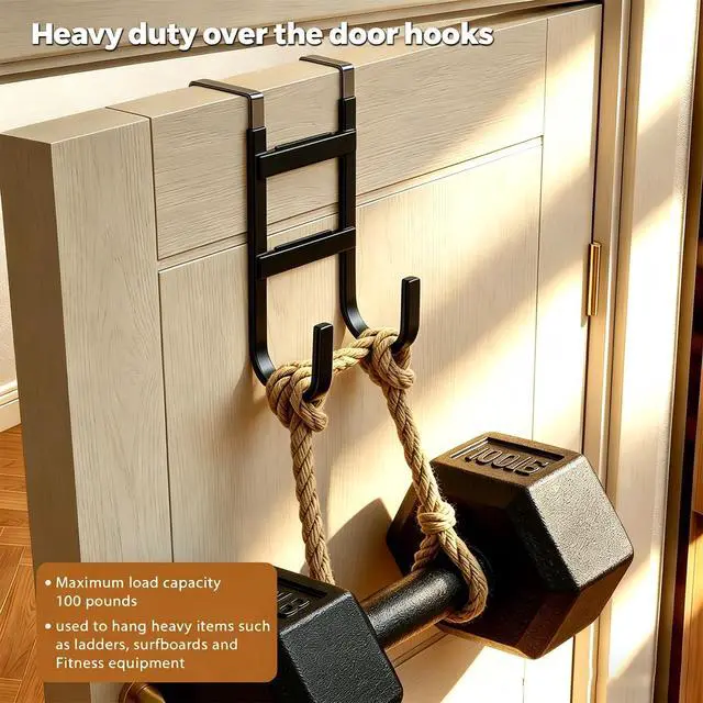 Alt view image 5 of 7 - Over-the-Door Hooks, 2 Pack Heavy Duty Door Hanger with Anti-Scratch Rubber for Hanging Coat, Towel, Bag, Fits 1-3/8" Interior Doors, Ideal for Bathroom, Living Room and Kitchen, Black