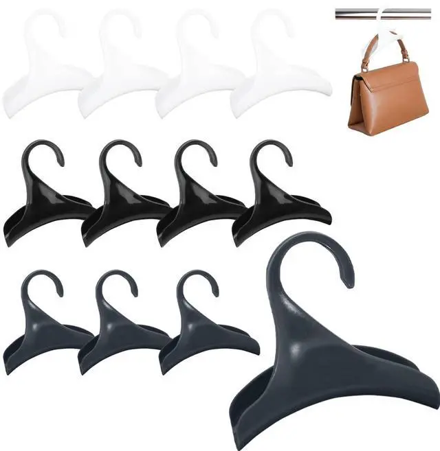 Main image of 12Pcs Purse Hanger Closet Bag Organizer Hooks, Space Saving Handbag Holder Rack, Bag Hanger for Closet Rod, Belt Scarf Tote Storage Hook Set Black White Gray