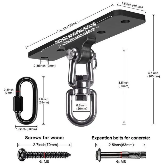 Alt view image 6 of 7 - Heavy Bag Hanger, Wall Ceiling Mount Hook 360° Rotation Wood Beam Holder Body Weight Strength Training Systems, Wood Beam Holder with Spring and 1 Carabiner, 5Wood Screws for Wooden Sets