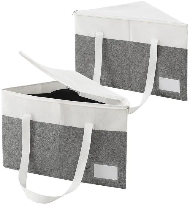 Main image of 2-Pack Rigid Hanger Organizer Bags with Lid, Triangle Hanger Storage Organizers for Closet, Laundry Room, Wardrobe, Drying Rack, Dustproof Space Saving Holder, Grey & White