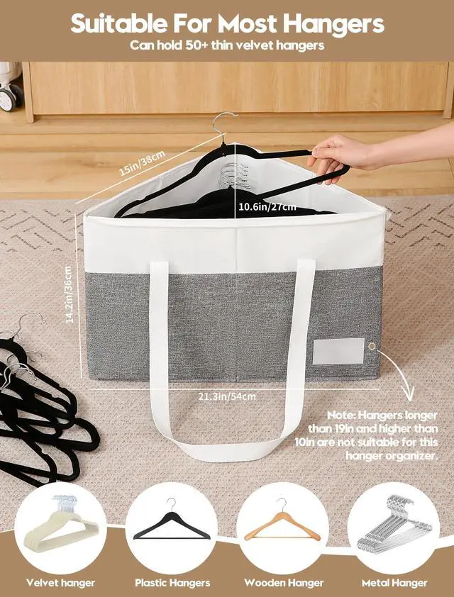 Alt view image 3 of 7 - 2-Pack Rigid Hanger Organizer Bags with Lid, Triangle Hanger Storage Organizers for Closet, Laundry Room, Wardrobe, Drying Rack, Dustproof Space Saving Holder, Grey & White