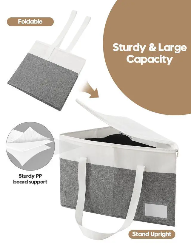 Alt view image 4 of 7 - 2-Pack Rigid Hanger Organizer Bags with Lid, Triangle Hanger Storage Organizers for Closet, Laundry Room, Wardrobe, Drying Rack, Dustproof Space Saving Holder, Grey & White