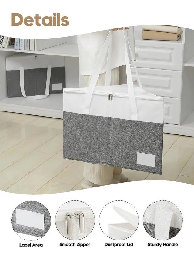Alt view image 5 of 7 - 2-Pack Rigid Hanger Organizer Bags with Lid, Triangle Hanger Storage Organizers for Closet, Laundry Room, Wardrobe, Drying Rack, Dustproof Space Saving Holder, Grey & White