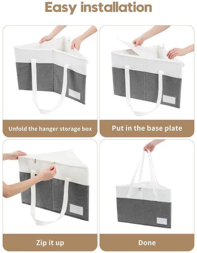 Alt view image 7 of 7 - 2-Pack Rigid Hanger Organizer Bags with Lid, Triangle Hanger Storage Organizers for Closet, Laundry Room, Wardrobe, Drying Rack, Dustproof Space Saving Holder, Grey & White