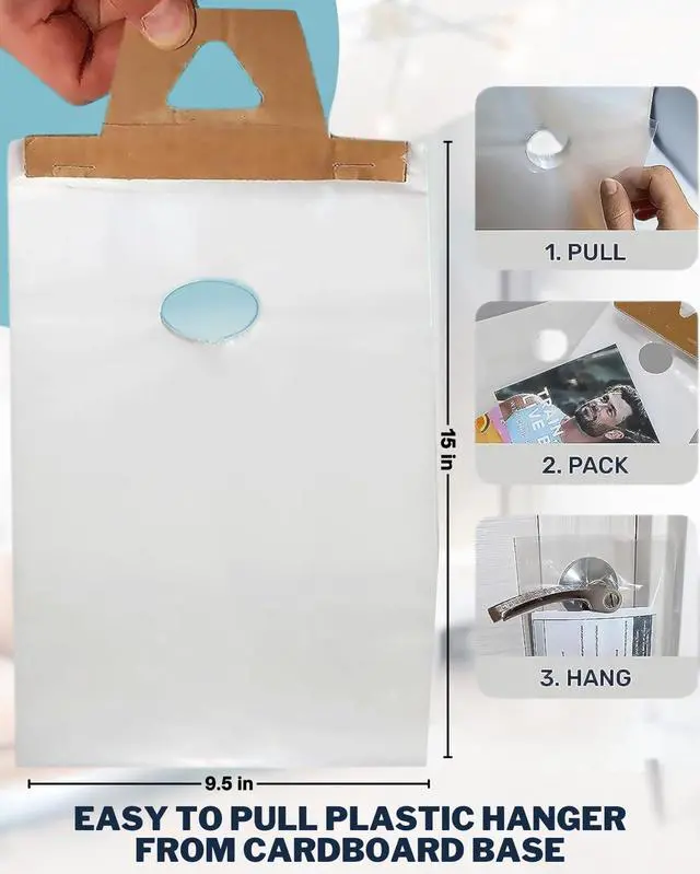 Alt view image 2 of 7 - Plastic Door Hanger Bags 300 Pack - 9.5 x 15 In, Clear Door Hanger Bags