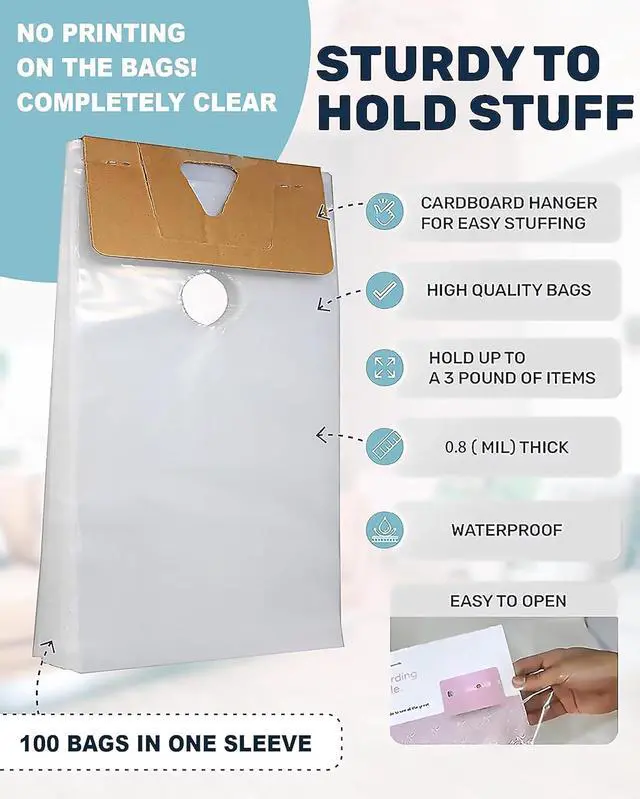 Alt view image 6 of 7 - Plastic Door Hanger Bags 300 Pack - 9.5 x 15 In, Clear Door Hanger Bags