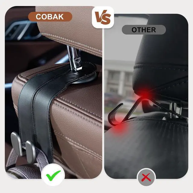 Alt view image 3 of 6 - Purse Hook for Car - Universal Premium Stitched Leather and Aluminum-Magnesium Alloy Double Car Seat Back Storage Hook for Purses, Handbags, Bags (4 Pack),Black