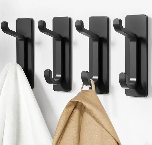 Alt view image 2 of 7 - 12 Pack Wall Hooks for Coat and Towel: 13LB Adhesive Door Hanger Stick on, Black