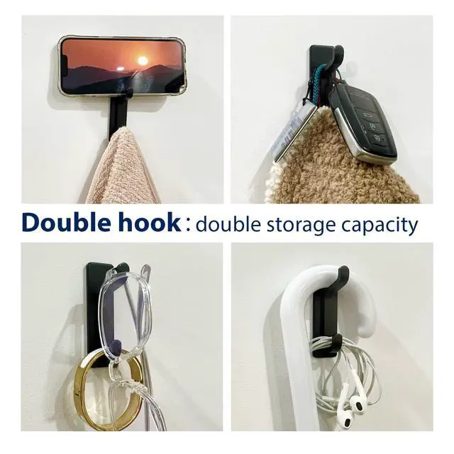 Alt view image 7 of 7 - 12 Pack Wall Hooks for Coat and Towel: 13LB Adhesive Door Hanger Stick on, Black