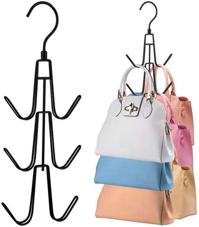 Main image of Purse Hanger for Closet, 2 Pack Rotatable Organizer Bag Hanger Hook, Space Saving Closet Organizers and Storage for Bags, Backpacks, Handbags, Black