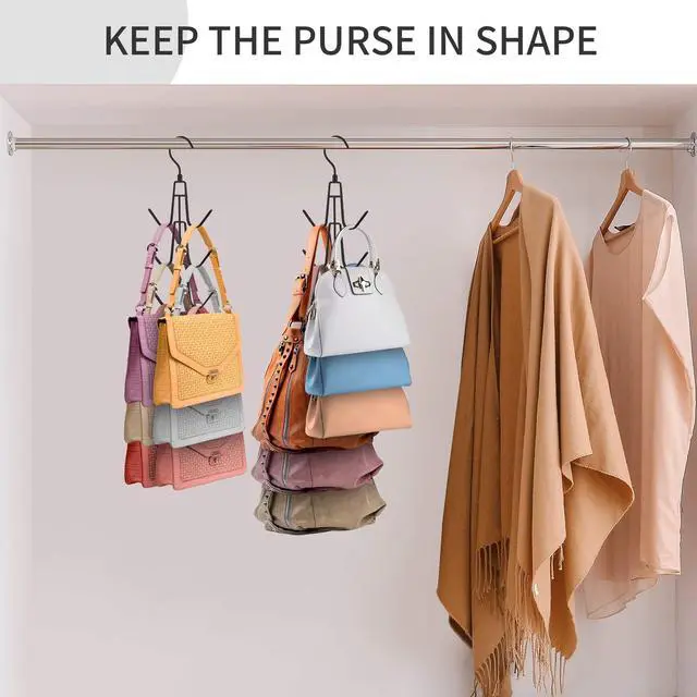 Alt view image 5 of 7 - Purse Hanger for Closet, 2 Pack Rotatable Organizer Bag Hanger Hook, Space Saving Closet Organizers and Storage for Bags, Backpacks, Handbags, Black