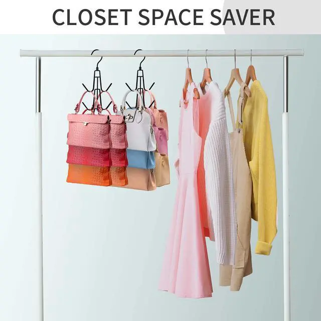 Alt view image 6 of 7 - Purse Hanger for Closet, 2 Pack Rotatable Organizer Bag Hanger Hook, Space Saving Closet Organizers and Storage for Bags, Backpacks, Handbags, Black