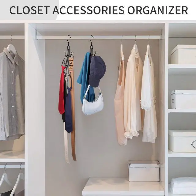 Alt view image 7 of 7 - Purse Hanger for Closet, 2 Pack Rotatable Organizer Bag Hanger Hook, Space Saving Closet Organizers and Storage for Bags, Backpacks, Handbags, Black