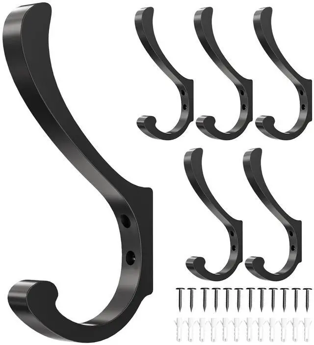 Main image of Hanging Coat Hooks Wall Mount - Heavy Duty (30LB), Large Coat Hanger Wall Hangers, Metal Hooks For Towels, Backpacks, Hats, Jackets, Keys, Bags, Robes, Dog Leashes (6 Pack)