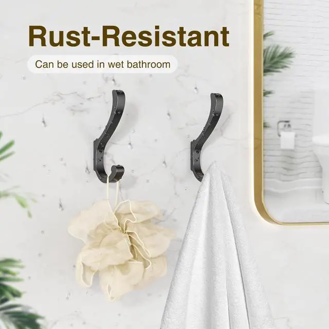 Alt view image 5 of 7 - Hanging Coat Hooks Wall Mount - Heavy Duty (30LB), Large Coat Hanger Wall Hangers, Metal Hooks For Towels, Backpacks, Hats, Jackets, Keys, Bags, Robes, Dog Leashes (6 Pack)