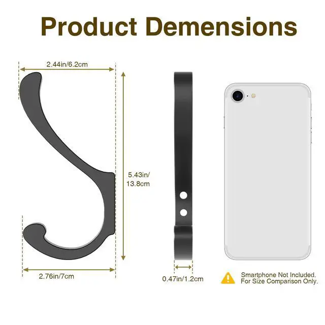 Alt view image 6 of 7 - Hanging Coat Hooks Wall Mount - Heavy Duty (30LB), Large Coat Hanger Wall Hangers, Metal Hooks For Towels, Backpacks, Hats, Jackets, Keys, Bags, Robes, Dog Leashes (6 Pack)