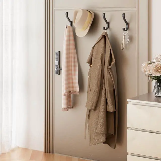 Alt view image 2 of 7 - Hanging Coat Hooks Wall Mount - Heavy Duty (30LB), Large Coat Hanger Wall Hangers, Metal Hooks For Towels, Backpacks, Hats, Jackets, Keys, Bags, Robes, Dog Leashes (6 Pack)