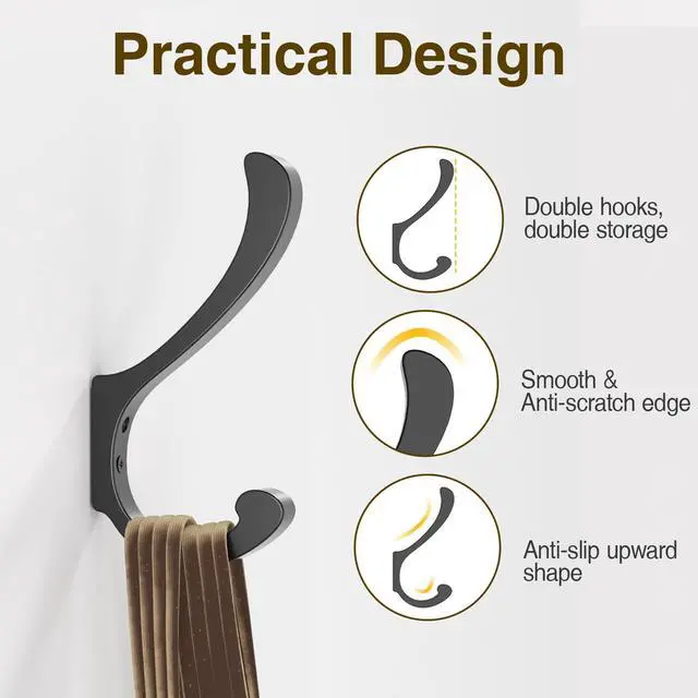 Alt view image 4 of 7 - Hanging Coat Hooks Wall Mount - Heavy Duty (30LB), Large Coat Hanger Wall Hangers, Metal Hooks For Towels, Backpacks, Hats, Jackets, Keys, Bags, Robes, Dog Leashes (6 Pack)