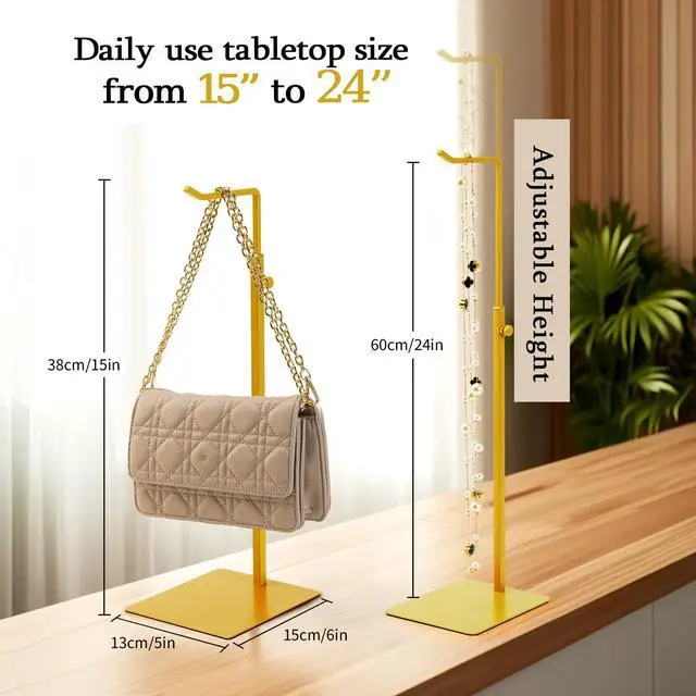 Alt view image 5 of 7 - Purse Holder, Adjustable Purse Display Stand , Golden Handbag Display Stand, Hanger Rack for Bags, Suitable for Desktops, Wardrobes and Commercial Storeshook Stand