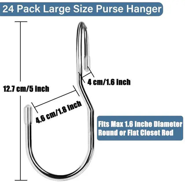 Alt view image 2 of 7 - 24-Pack Purse Hangers for Closet, Large 5-inch Twist Design Hooks for Bags, Purses, Handbags, Belts, Scarves, Hats (Platinum)
