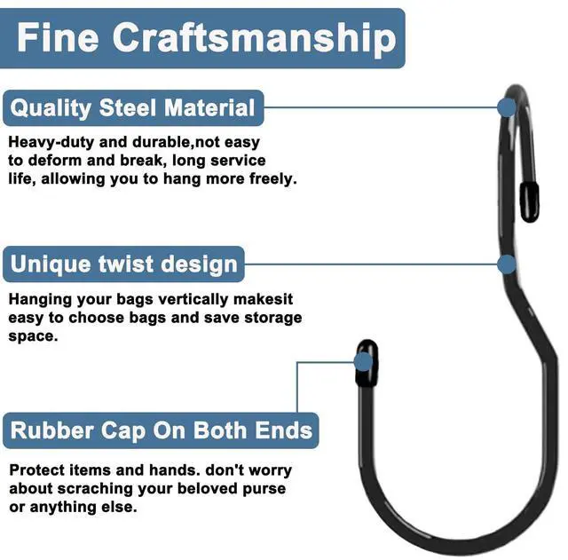 Alt view image 6 of 7 - 24-Pack Purse Hangers for Closet, Large 5-inch Twist Design Hooks for Bags, Purses, Handbags, Belts, Scarves, Hats (Platinum)