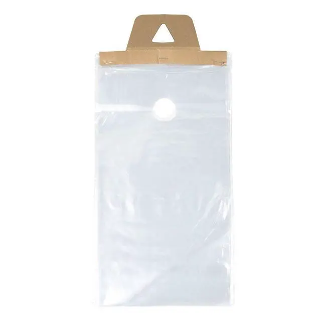 Alt view image 3 of 4 - 9 x 15 Door Hanger Bags (1000 Bags) for Door Knob Flyers Promotions Coupons | Clear Plastic Poly Hanging Bags for Mail | Newspaper Bags with Hangers Protect Against Rain, Dirt, & Bugs | DK4