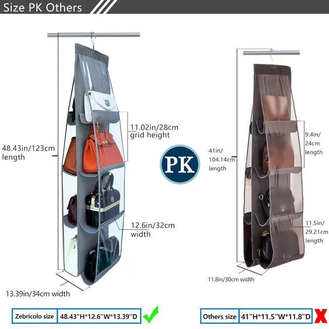 Alt view image 3 of 6 - Purse Organizer - 2 Pack, Purse Hanger Heavy DutyPurse Organizer for ClosetThicken Metal Hooks,Hand Bag Storage OrganizerPurse Organizer, Grey