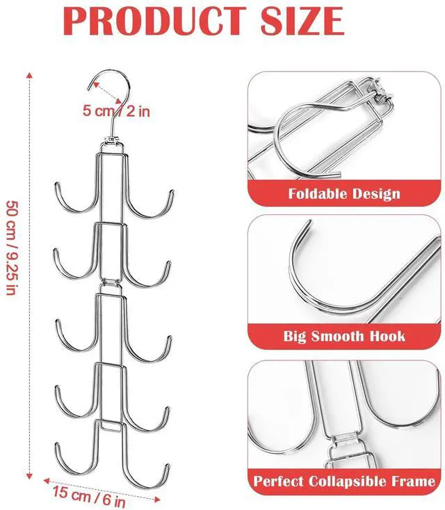 Alt view image 5 of 7 - Purse Hanger for Closet, Collapsible Metal Purse Organizer with 20 Big Hooks(2 Pack), 360° Rotation for Better Organizer&Display, Foldable Bag Hangers Space Saving for Handbag, Belt, Scarve, Tie